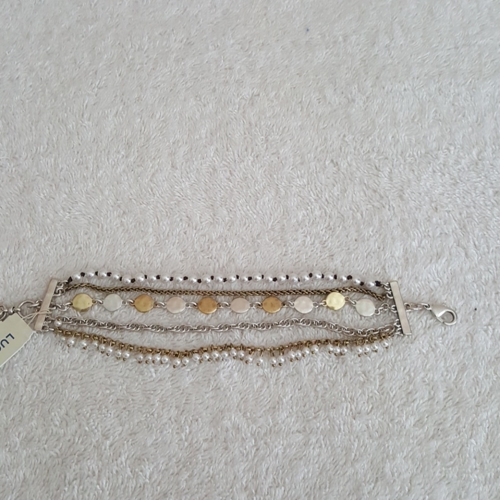 Lucky Brand Two Tone Pearl Layered Bracelet - Picture 2 of 5